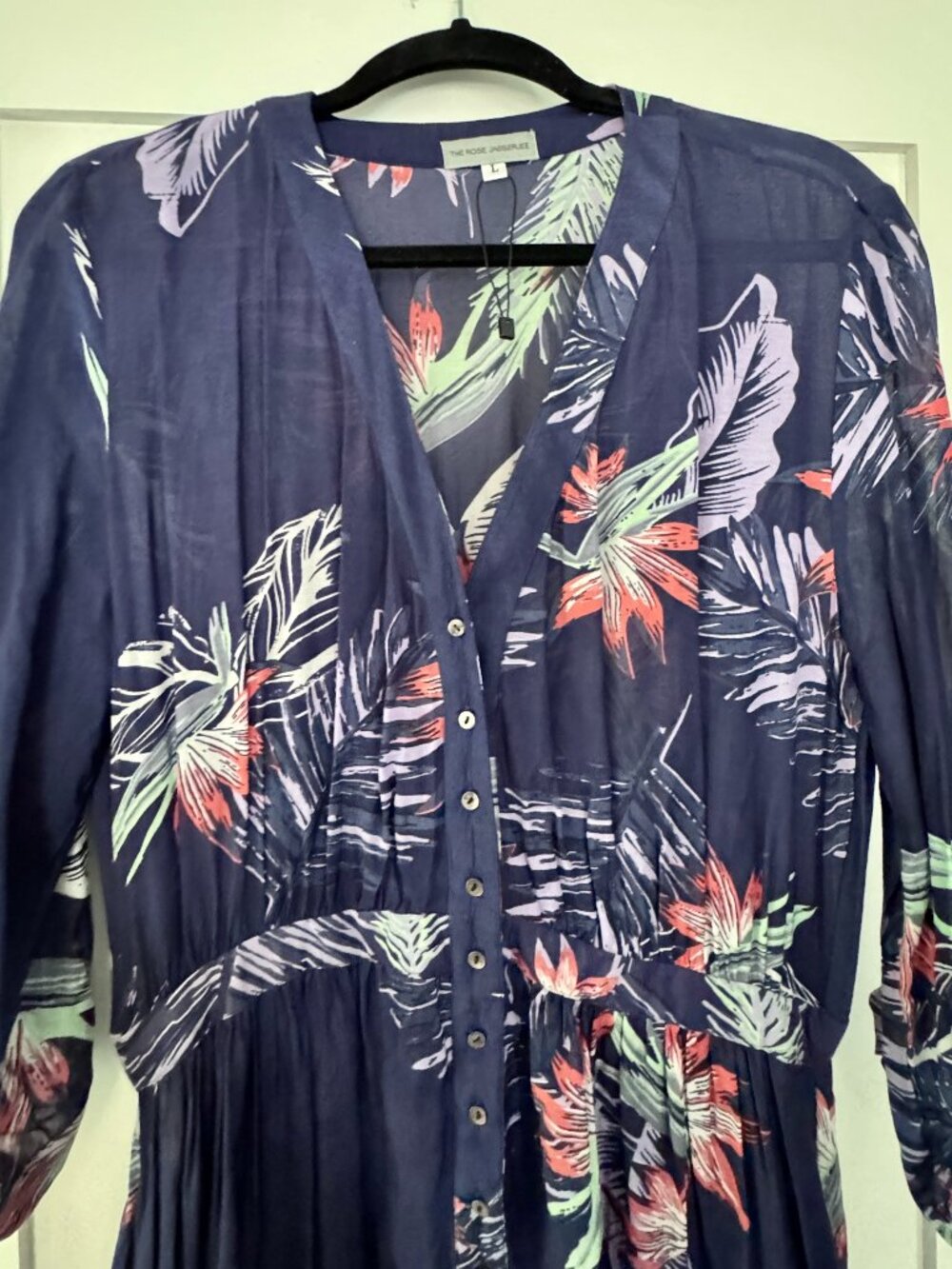 The Rose Jabberjee,Navy Tropical Floral Maxi Dress,Size:L,Sheer, NWT, Never Worn - Picture 4 of 9